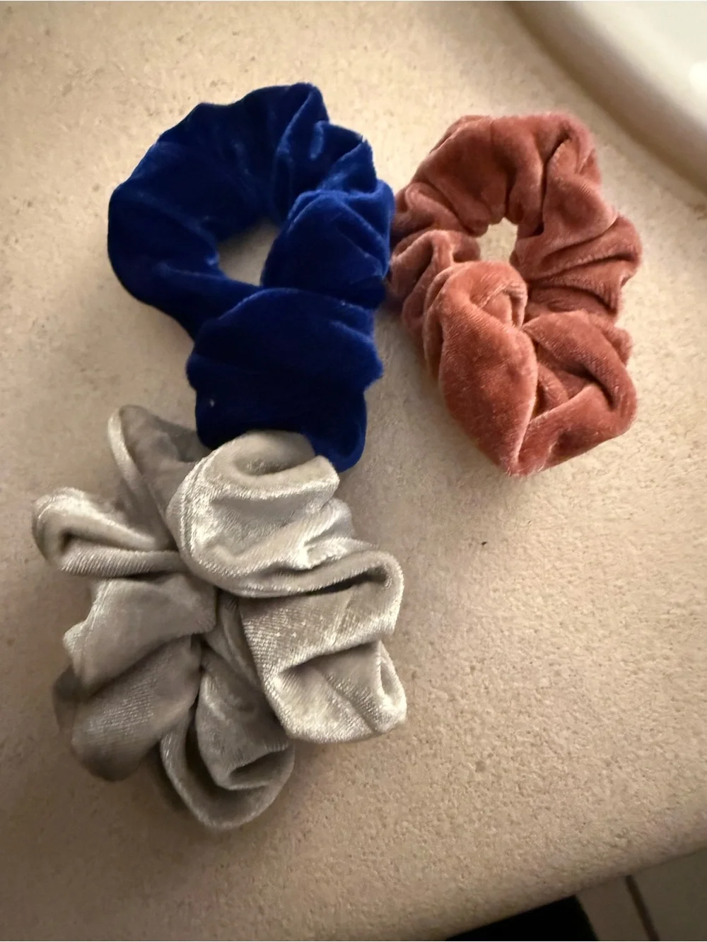 Velvet Scrunchie Set - Blue, Rust, Silver